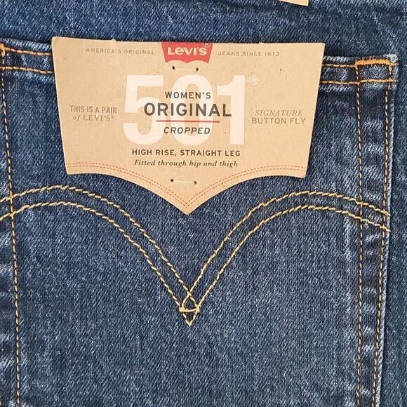 Levi's Original 501 High Rise Straight Leg Cropped Plus Size Denim Blue Jeans - Picture 9 of 12